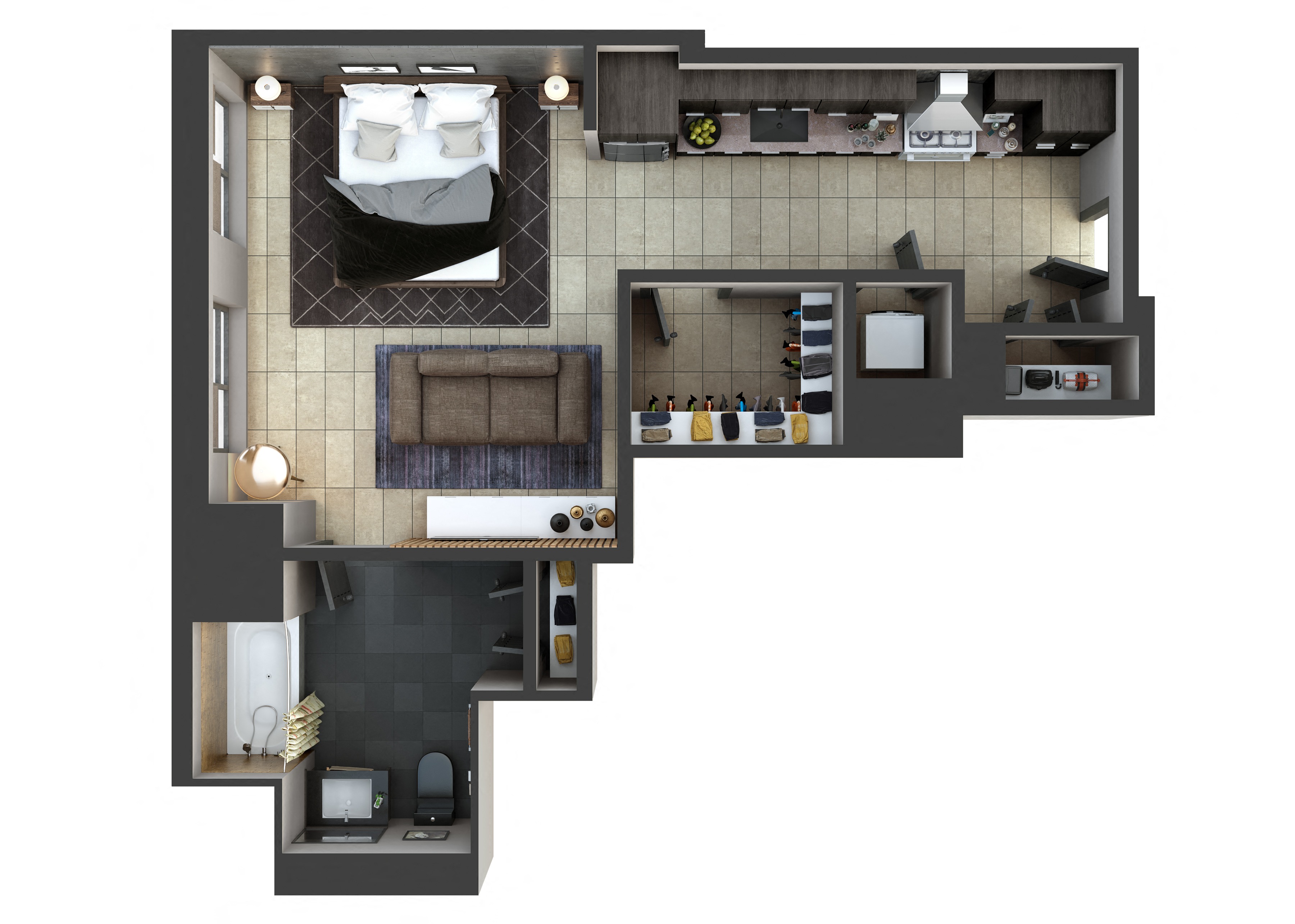 3D floor plan image for apartment U1401 at Randolph Perimeter